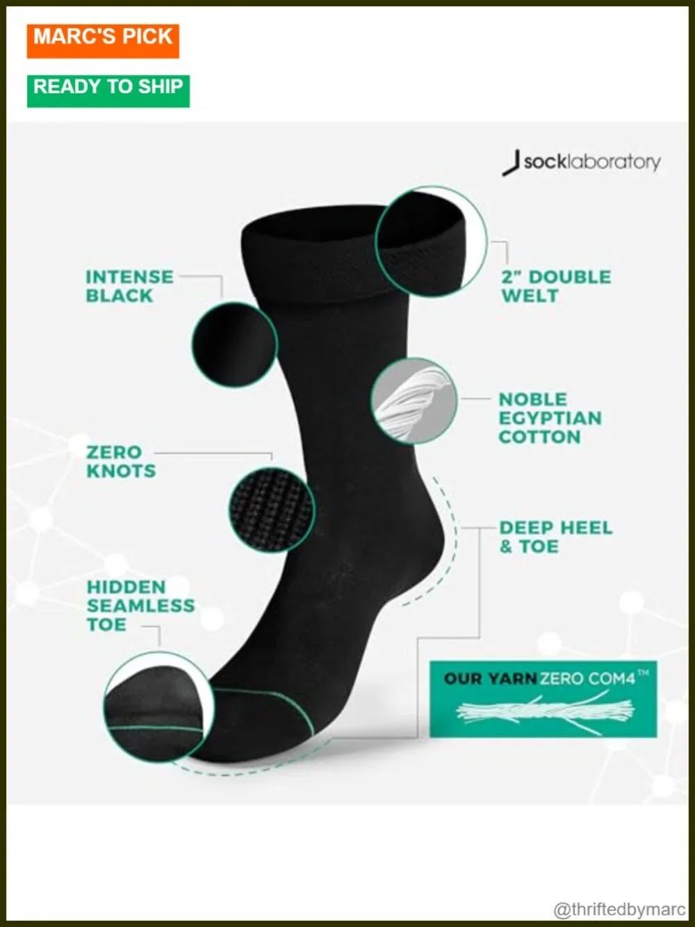 Egyptian Cotton Crew Socks - Box of 3 - Seamless Toe - No Polyester